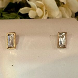New! Gold Plated Long Baguette Earrings. Stud post earrings. Cute gift!